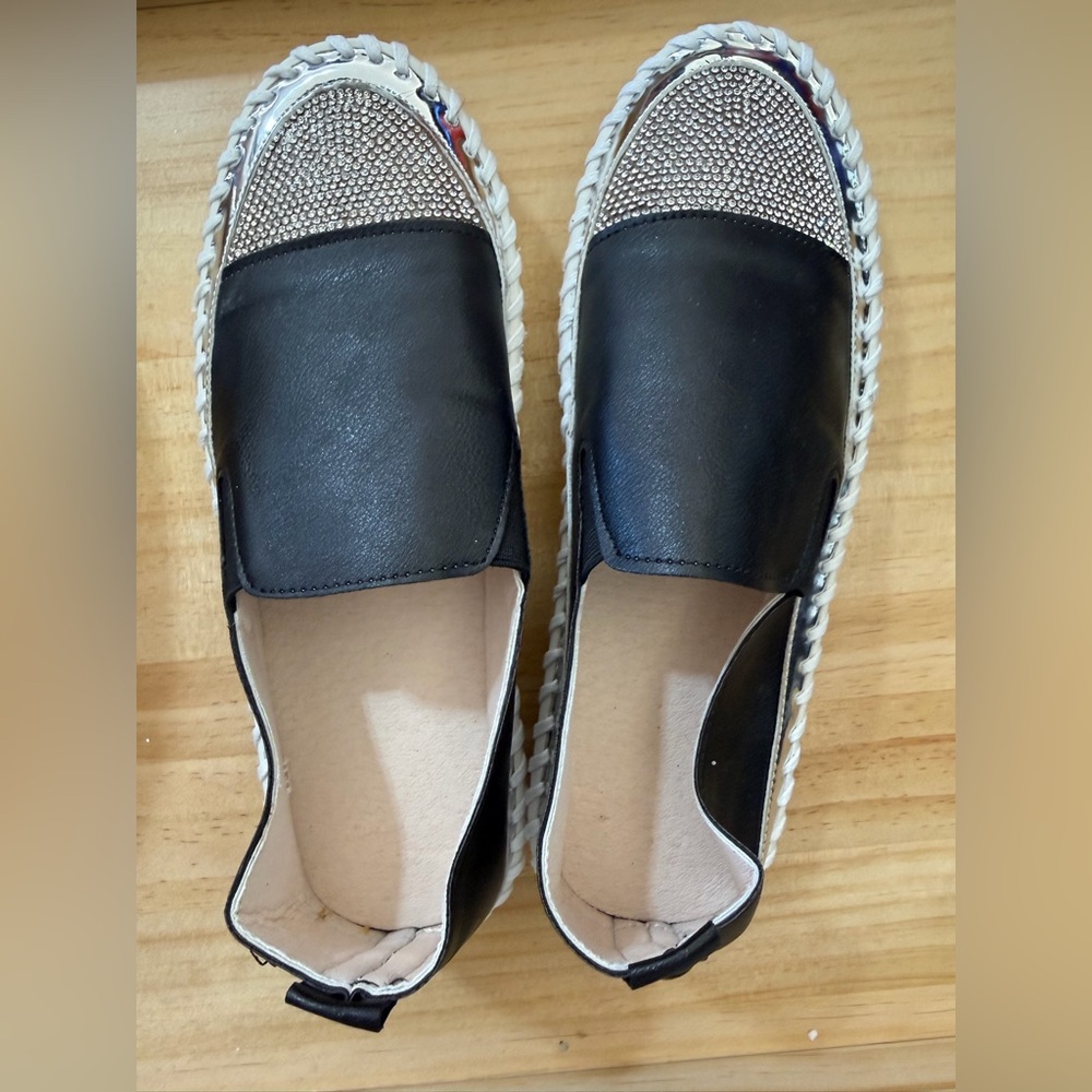 Black and Silver Women's Slip-On Shoes